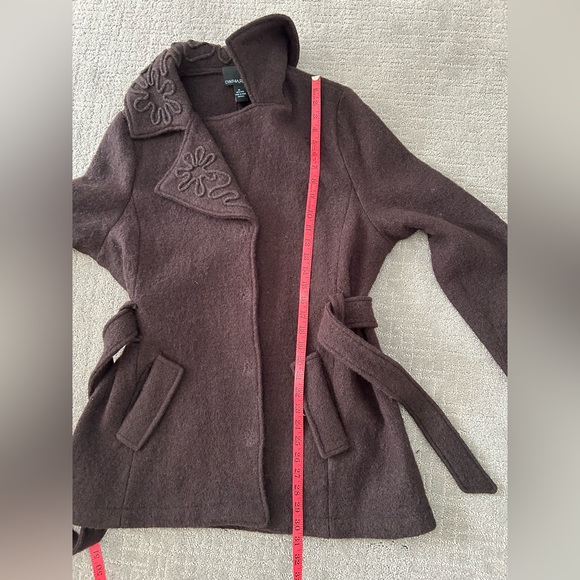 NWOT Cynthia Rowley Dark Brown Trench Coat with Floral Design Belted Wool XL NEW - Picture 10 of 11